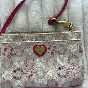 Coach Pink and Gold Heart Design Wristlet